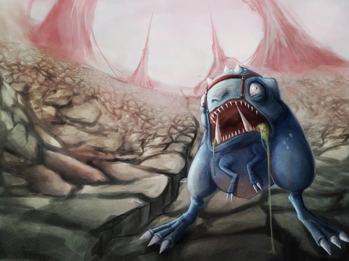 Blue monster with green slime