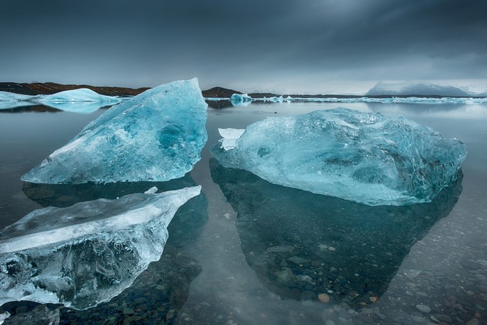 Icebergs floating in a glacial lagoon in Iceland