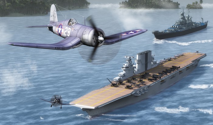 Airplane and Aircraft Carrier in Ocean