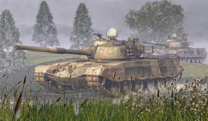 Type 98 Tanks in a Misty Landscape