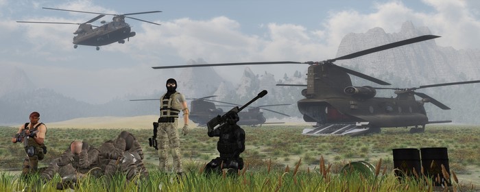 Soldiers and Helicopters in a Landing Operation