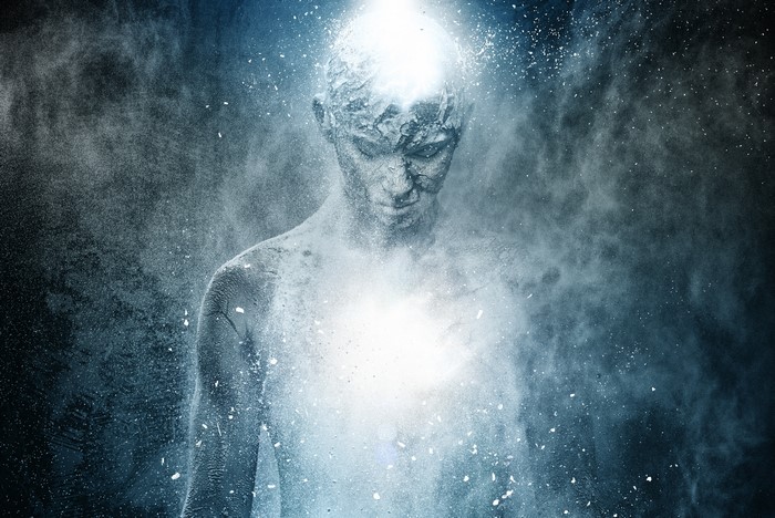 Ghostly figure made of dust and light