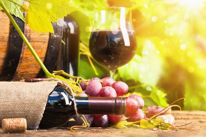 4K Wine Bottle, Grapes, and Barrel