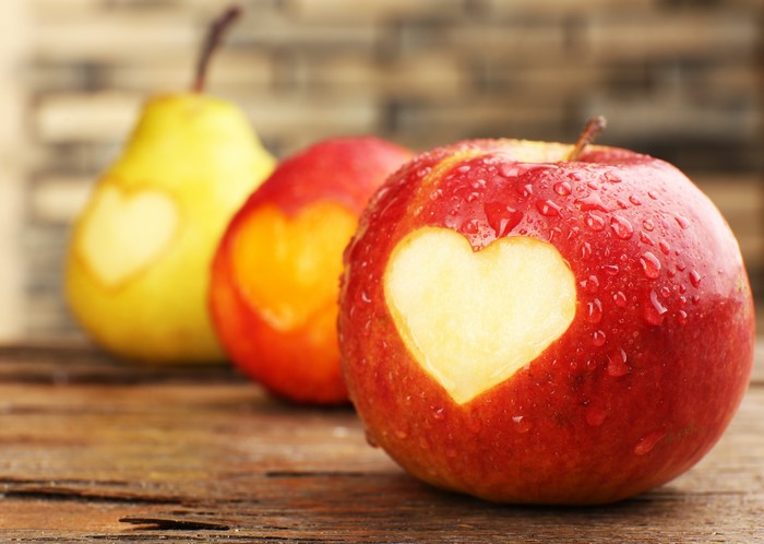 Apples and Pears with Heart Carvings