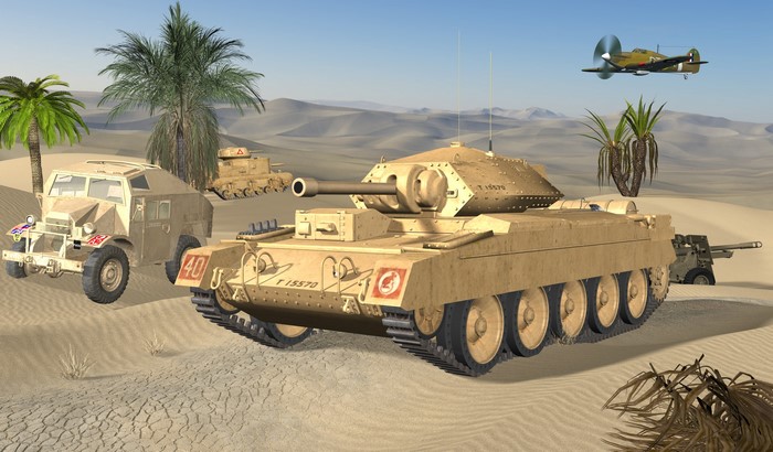 4K Desert Scene with Tanks and Airplane
