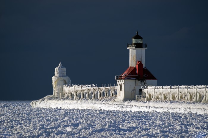 St. Joseph North Pier Lighthouses in Ice