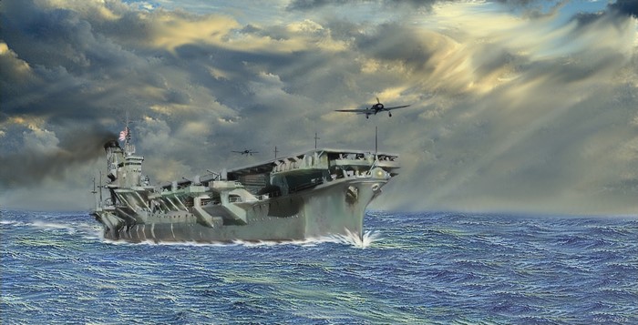 Aircraft carrier Shinano painting with airplanes