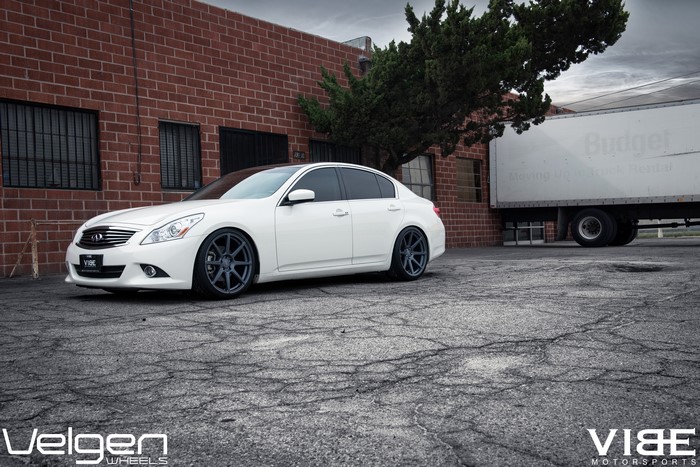 White Infiniti G37 with Velgen Wheels