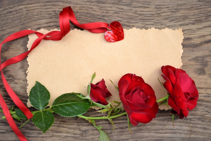 Red Roses and Ribbon on Greeting Card Template