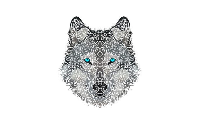 Tribal Wolf Head with Blue Eyes
