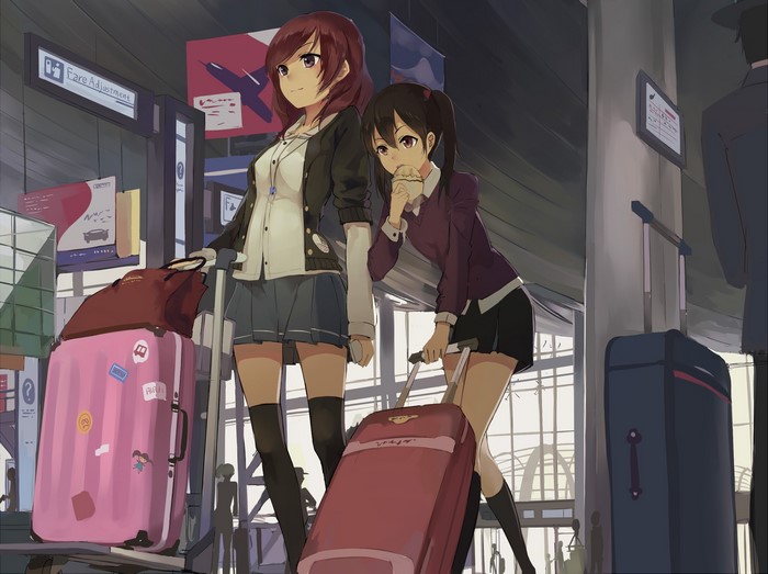 Maki Nishikino and Nico Yazawa from Love Live! at an airport