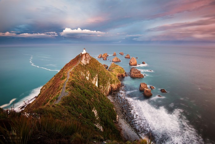 Nugget Point Lighthouse and sea stacks, New Zealand