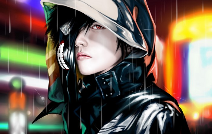Kaneki Ken from Tokyo Ghoul in the rain