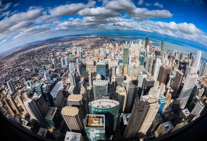 Chicago Cityscape with Lake Michigan and Clouds