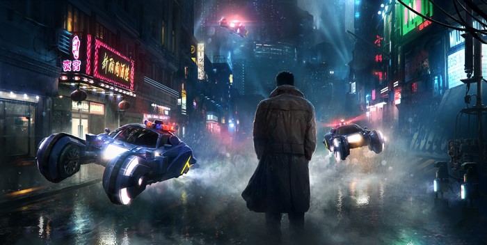 4K Blade Runner art transport in rain at night