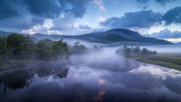 River and Mountains in Fog, Wales