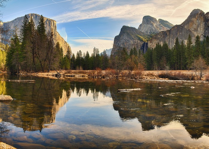 Yosemite Valley with Merced River and Mountains