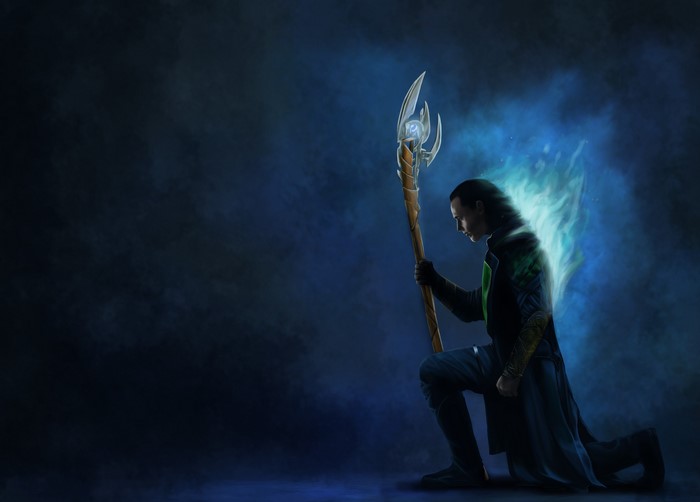 Loki from The Avengers holding his scepter