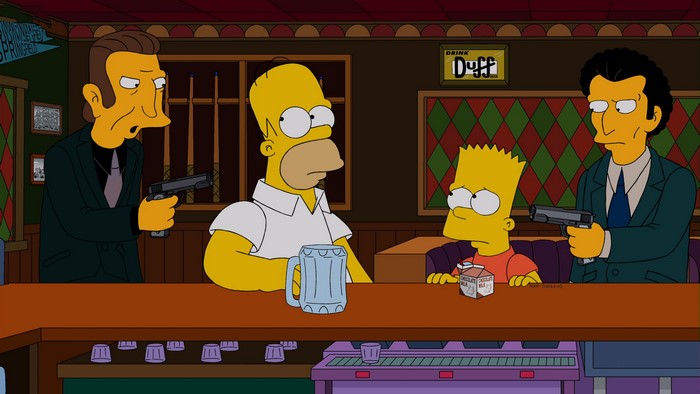 The Simpsons: Homer and Bart held at gunpoint in a bar