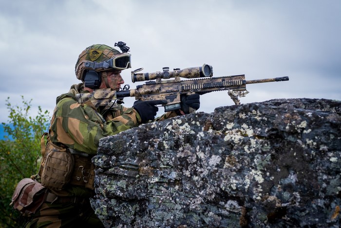 Norwegian Army soldier with sniper rifle