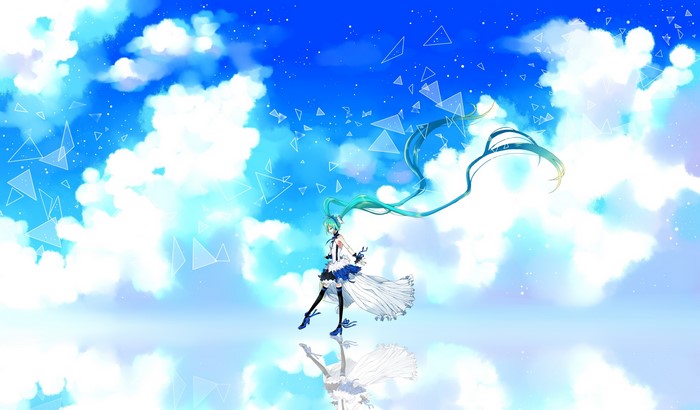 Hatsune Miku from Vocaloid in the clouds