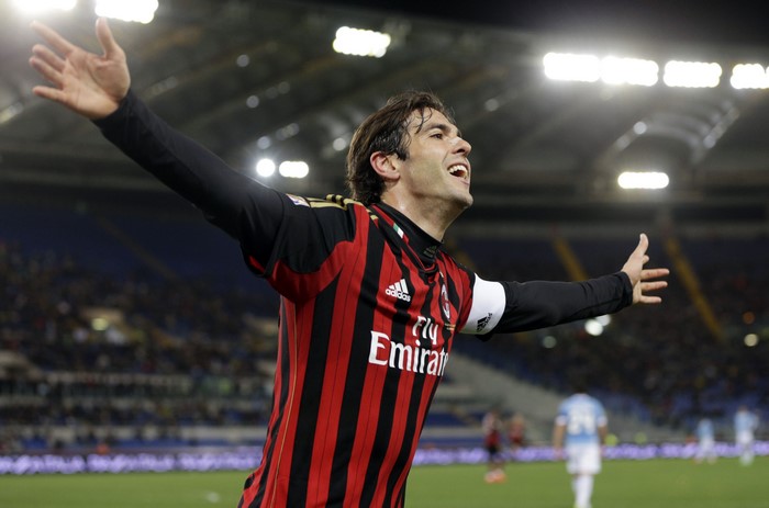 Kaka from AC Milan celebrates on the field