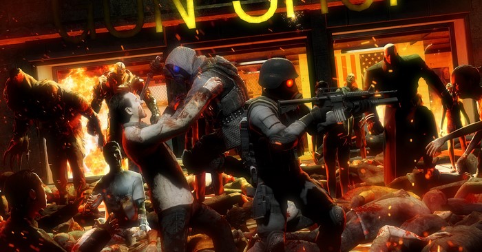 Soldiers fighting zombies in Raccoon City