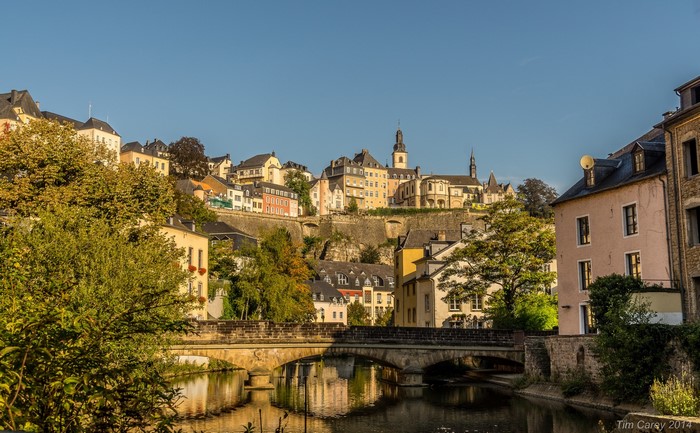 Houses and bridges over a river in Luxembourg