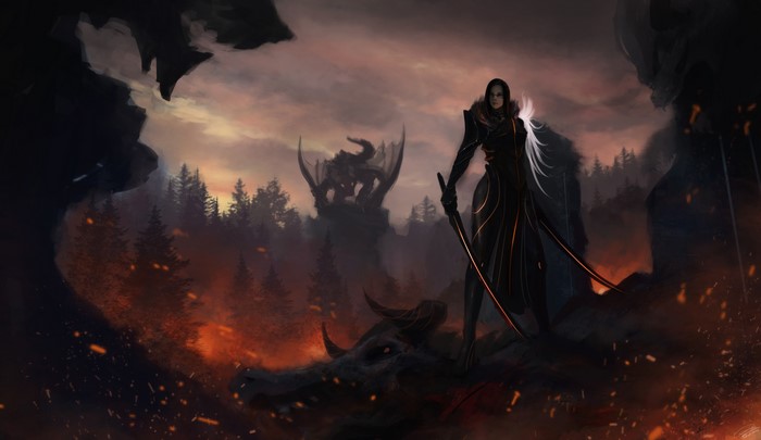 Warrior with Sabre and Dragons
