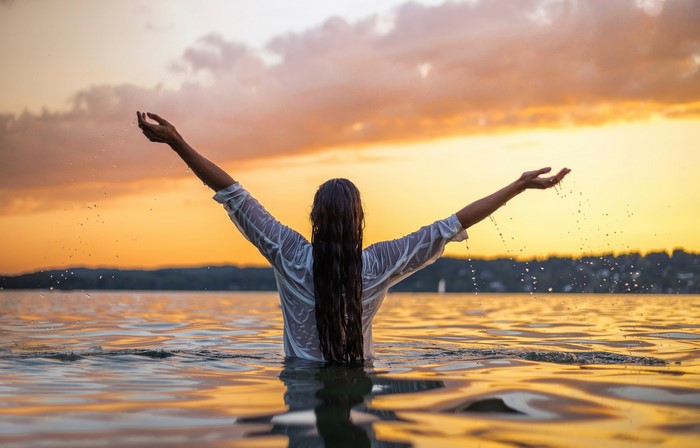 Veronika in water at sunset