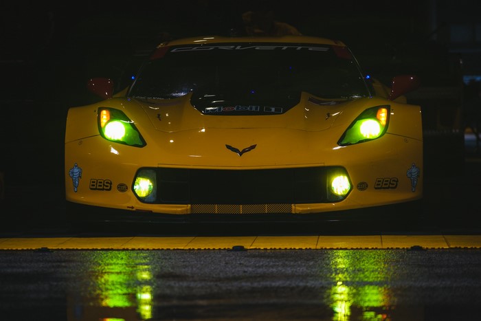 Yellow Chevrolet Corvette C7.R race car front view