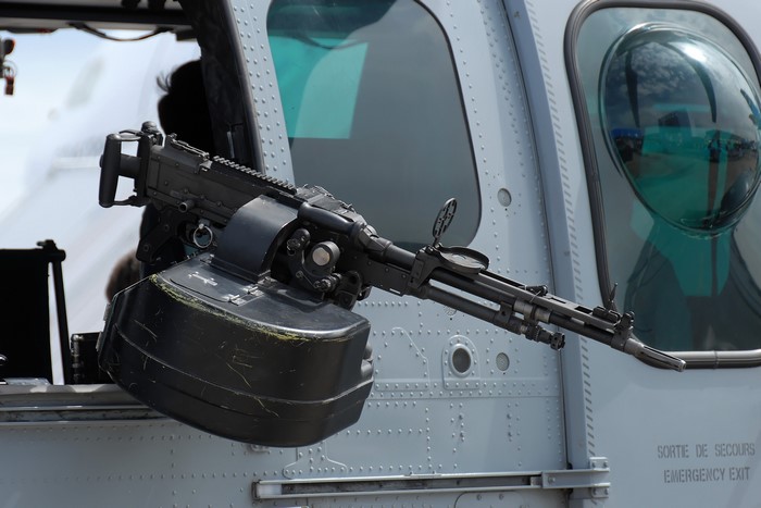 FN MAG 7.62 machine gun mounted on a helicopter