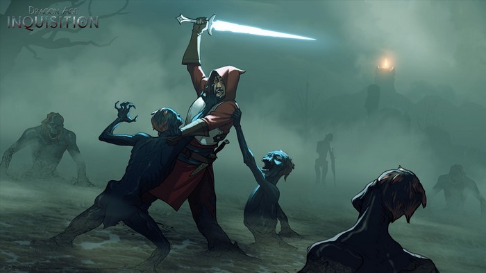 Dragon Age: Inquisition - Man fights zombies with glowing sword