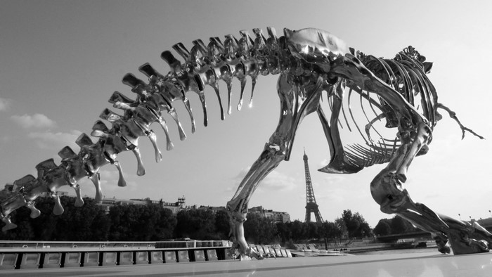 4K T-Rex Skeleton Sculpture in Paris, France