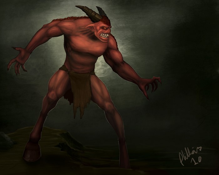 Red demon with horns and loincloth