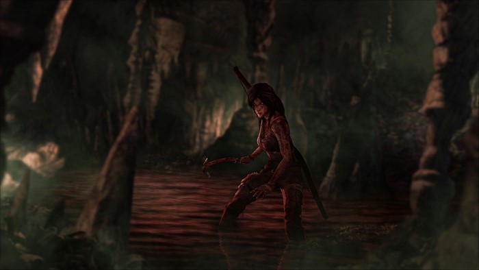 Lara Croft from Tomb Raider 2013 in a cave