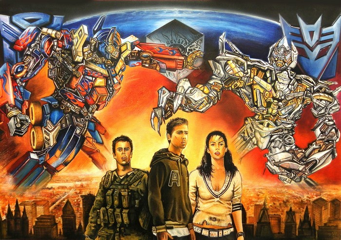 Optimus Prime and Megatron from Transformers with humans