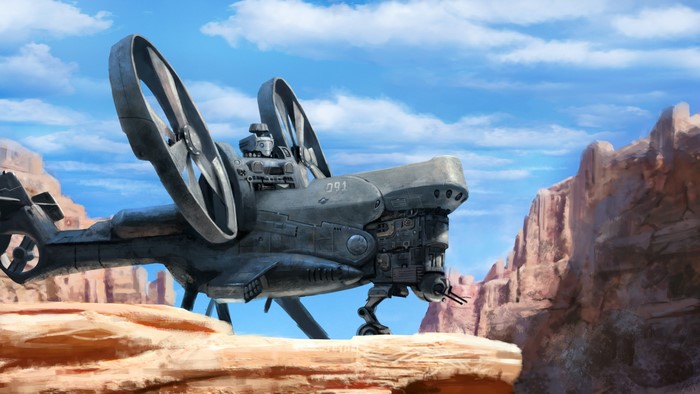 Convertiplane aircraft in a desert canyon