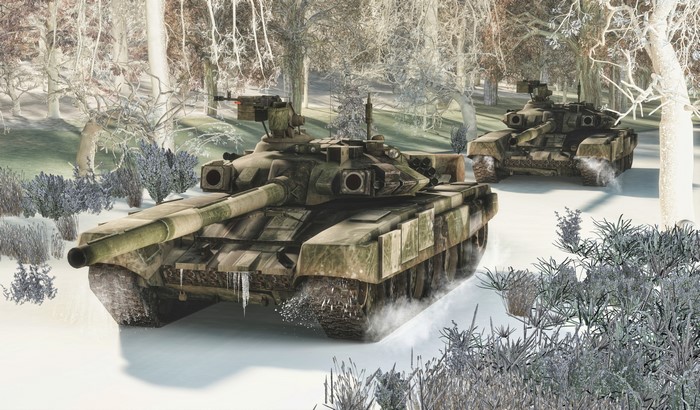 T-90 Tanks in a Snowy Forest