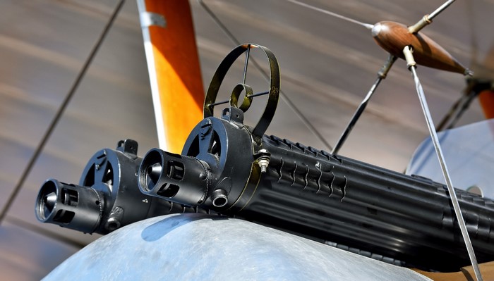 Twin machine guns on a biplane