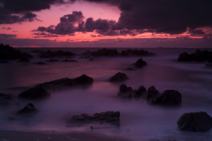 4K Sunset over Rocky Sea