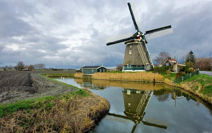 Windmill and canal in the Netherlands