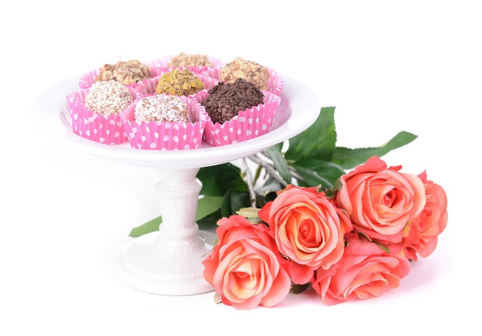 Chocolates and Roses on a Cake Stand