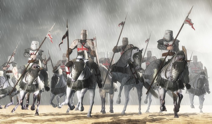4K Knights Templar on Horses in Rain