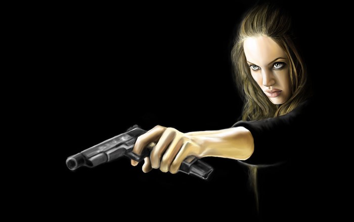 Angelina Jolie holding a pistol