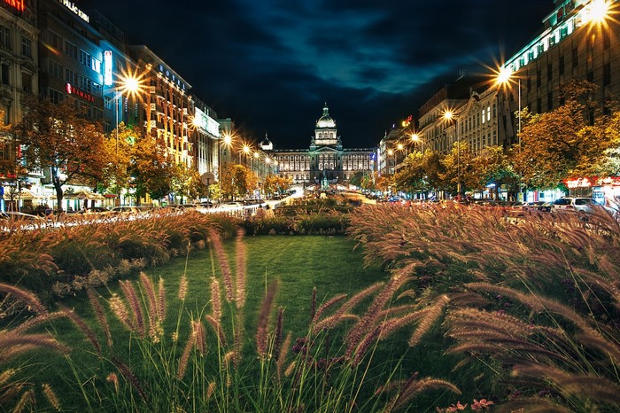 Wenceslas Square at Night, Prague, Czech Republic