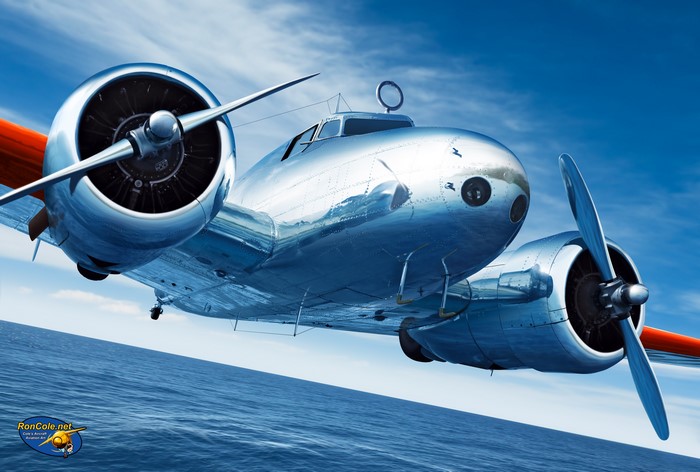 Amelia Earhart's Lockheed Electra 10 over the ocean
