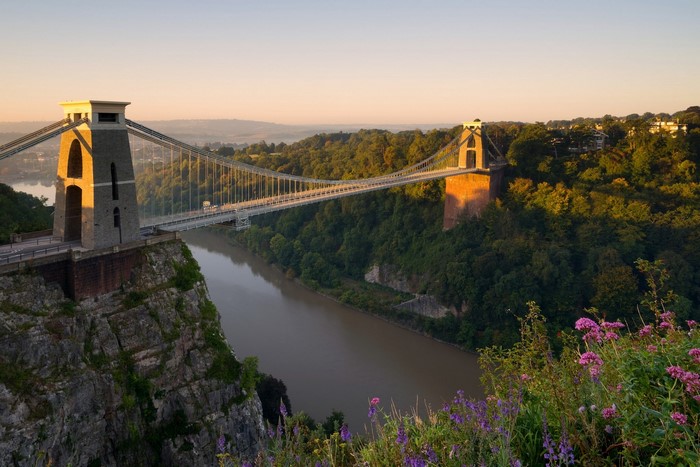 Clifton Suspension Bridge over River Avon at sunset