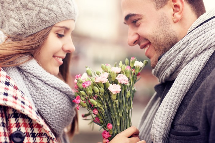 Couple in love with flowers