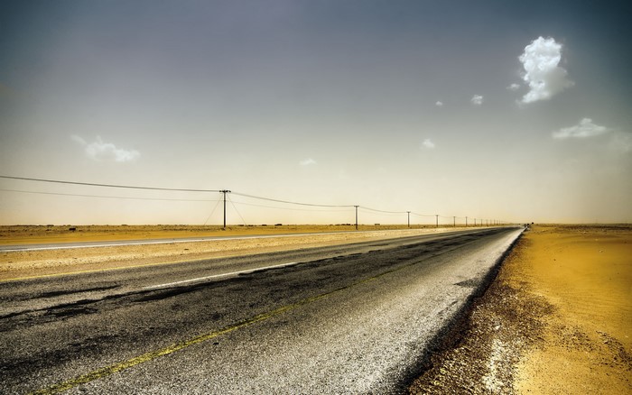 Desert Road with Telephone Poles and Sky